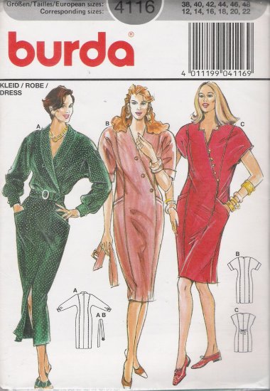 Misses' Dress Sewing Pattern Size 12-22 Burda 4116 UNCUT