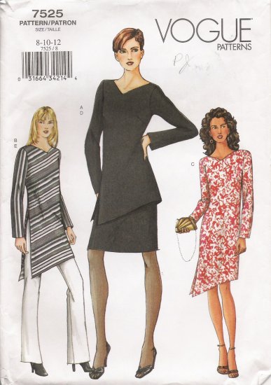 Misses' Dress Tunic Skirt Pants Sewing Pattern Size 8-12 Vogue 7525 UNCUT