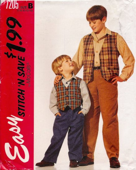 Children's & Boys' Vest Shirt Pants Sewing Pattern Size 7-14 McCall's 7205 UNCUT