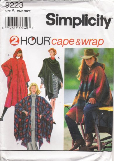 Misses' Cape & Wrap Sewing Pattern One Size Simplicity 9223 UNCUT
