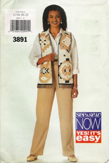 Misses' Vest & Pants Sewing Pattern Size 18-22 Butterick See & Sew 3891 UNCUT