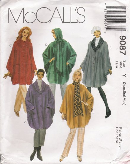 Misses' Unlined Capes Sewing Pattern Size XS-M McCall's 9087 UNCUT