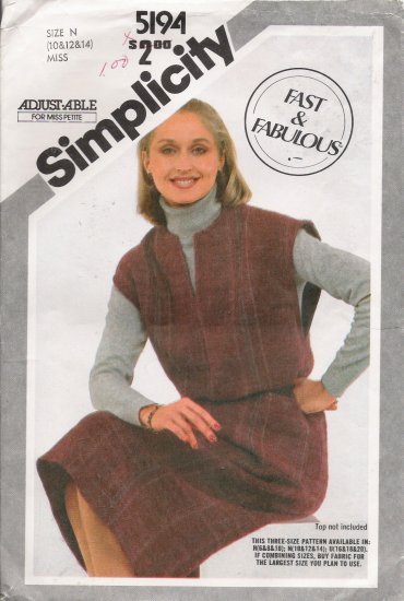 Misses' Pullover Jumper Sewing Pattern Size 10-14 Simplicity 5194 UNCUT