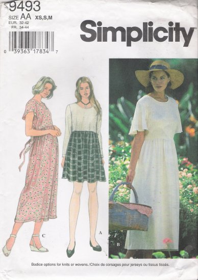 Misses' Dress Sewing Pattern Size XS-M Simplicity 9493 UNCUT