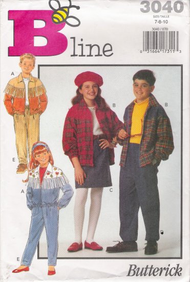 Girls' & Boys' Jacket Skirt Pants Sewing Pattern Size 7-10 Butterick 3040 UNCUT