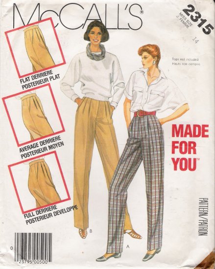 Misses' Pants Sewing Pattern Size 14 McCall's 2315 CUT