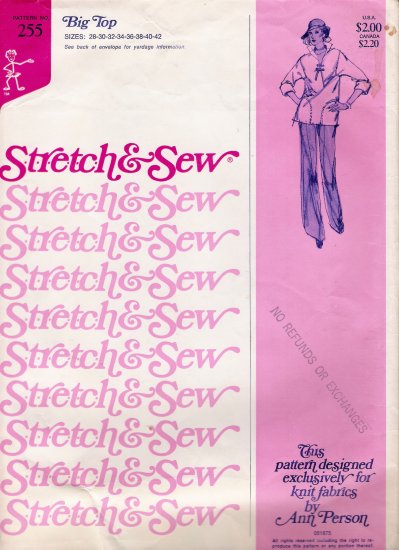 Vintage Sewing Pattern Big Top Bust Sizes 28-42 Stretch & Sew 255 UNCUT