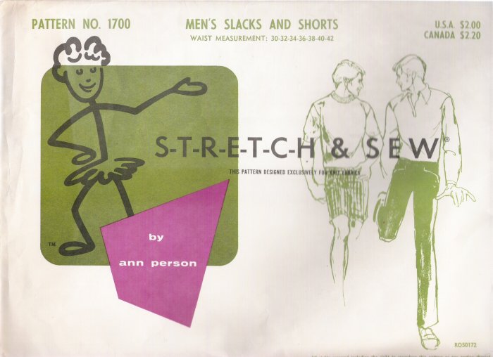 Vintage Sewing Pattern Men's Slacks & Shorts Sizes 30-42 Stretch & Sew 1700 UNCUT