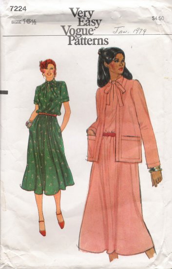 Vintage Sewing Pattern Half-Size Dress & Jacket Size 16 1/2 Vogue 7224 UNCUT