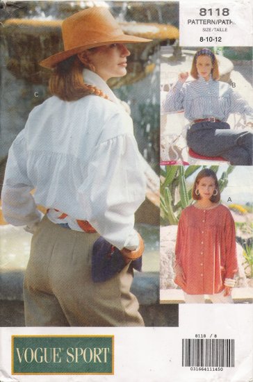 Misses' Shirt Sewing Pattern Size 8-12 Vogue 8118 UNCUT