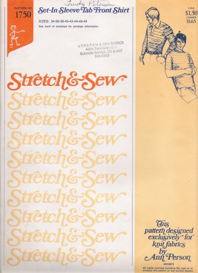 Vintage Sewing Pattern Men's Tab Front Shirt Chest Sizes 34-48 Stretch & Sew 1750 UNCUT