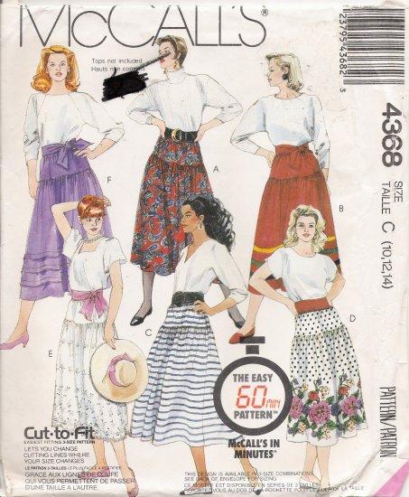 Misses' Skirt & Sash Sewing Pattern Size 10-14 McCall's 4368 UNCUT