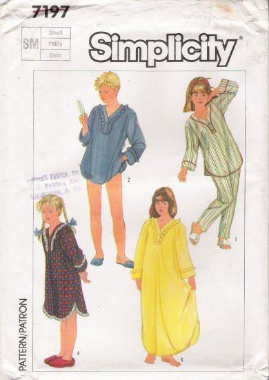 Girls' Pajamas & Nightgown Sewing Pattern Size 7 Simplicity 7197 UNCUT