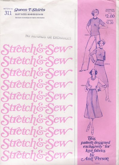 Vintage Sewing Pattern Queen T-Shirts Bust Sizes 46-56 Stretch & Sew 311 UNCUT