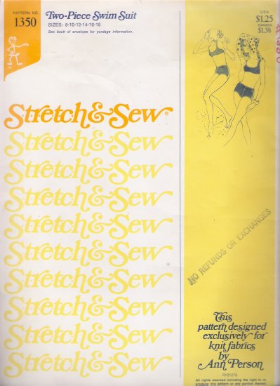 Vintage Sewing Pattern Two Piece Swimsuit Size 8-18 Stretch & Sew 1350 UNCUT