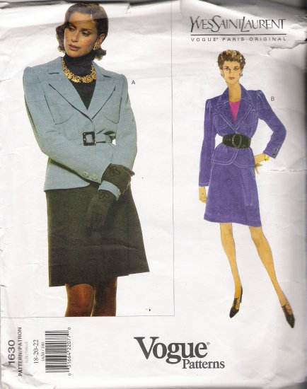 Misses' Jacket & Skirt Sewing Pattern by Yves Saint Laurent Size 18-22 Vogue 1630 UNCUT
