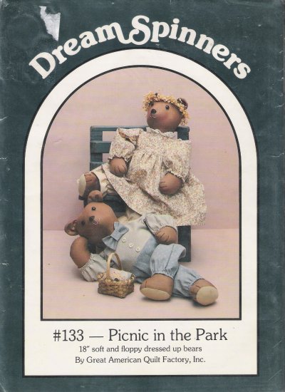 Picnic In The Park 18" Teddy Bears Sewing Pattern Dream Spinners 133 UNCUT