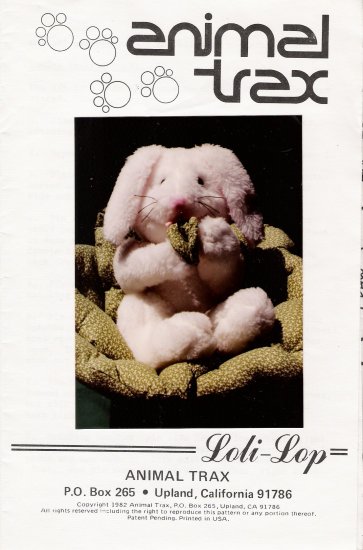 Loli-Pop Bunny Rabbit Sewing Pattern by Animal Trax UNCUT