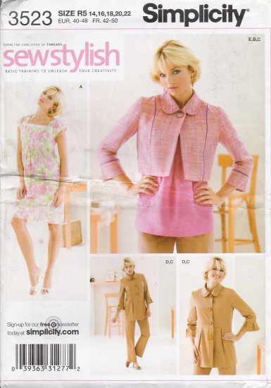 Misses' Dress Top Jacket Pants Sewing Pattern Size 14-22 Simplicity 3523 UNCUT