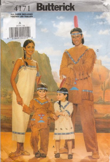 Men's & Misses' Native American Halloween Costumes Sewing Pattern All Sizes Butterick 4171 UNCUT