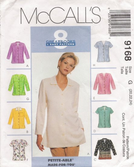 Misses' Blouse Sewing Pattern Size 20-24 McCall's 9168 UNCUT