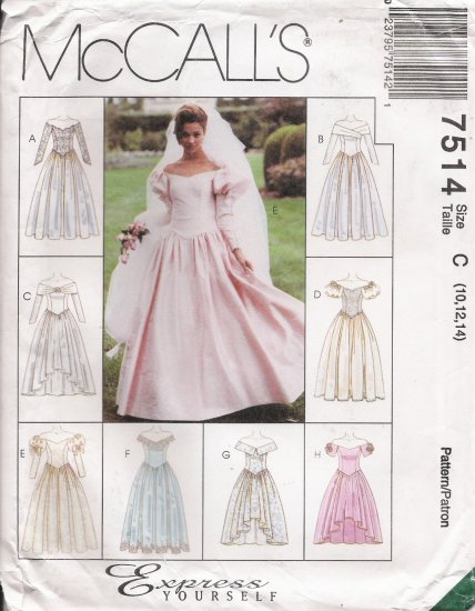Misses' Bridal Or Prom Gowns Sewing Pattern Size 10-14 McCall's 7514 UNCUT