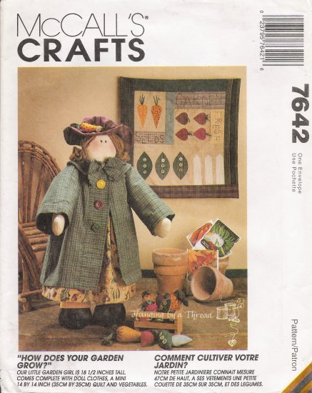 Garden Girl Doll With Clothes, Quilt & Vegetables Sewing Pattern McCalls 7642 UNCUT