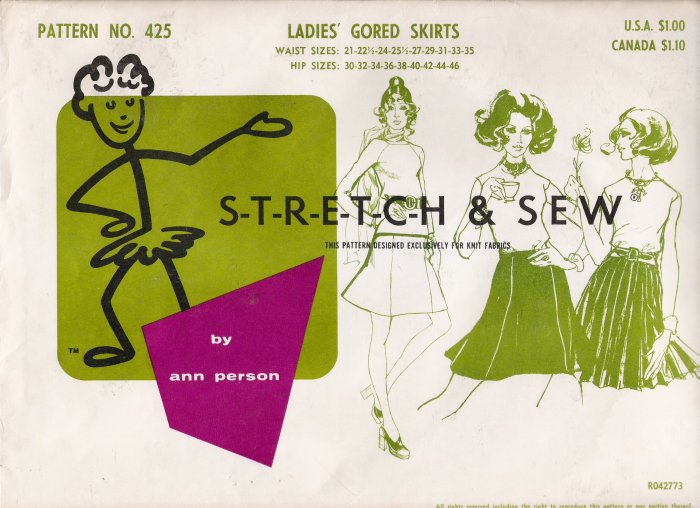 Vintage Sewing Pattern Ladies' Gored Skirts Hip Sizes 30-46 Stretch & Sew 425 UNCUT