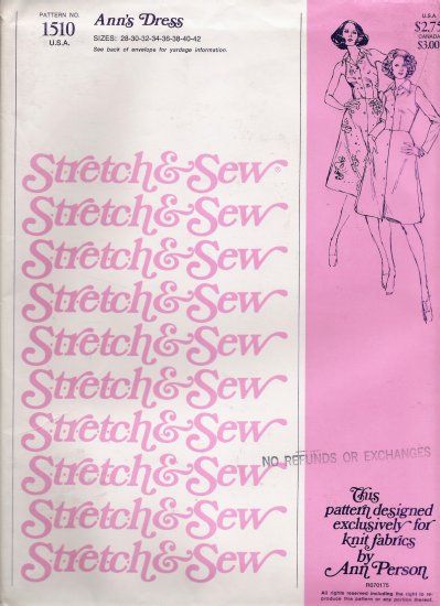 Vintage Sewing Pattern Ann's Dress Sizes 28-42 Stretch & Sew 1510 UNCUT
