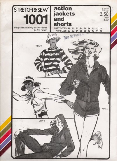 Vintage Sewing Pattern Action Jackets & Shorts Hip Sizes 30-46 Stretch & Sew 1001 UNCUT