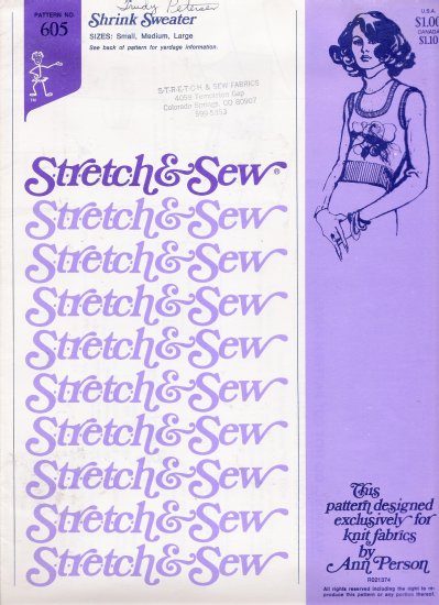 Vintage Sewing Pattern Shrink Sweater Size S-L Stretch & Sew 605 UNCUT