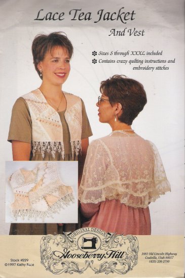 Women's Lace Tea Jacket & Vest Size S-XXXL Gooseberry Hill 229 UNCUT