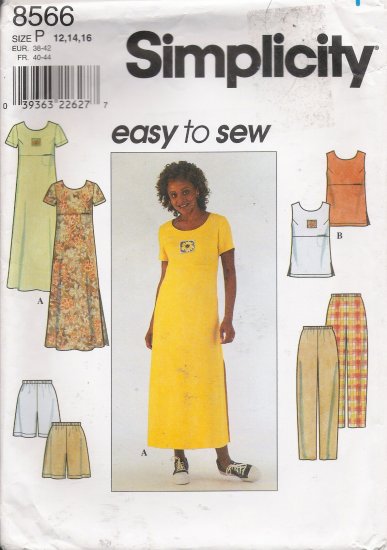 Misses' Dress Top Pants Shorts Sewing Pattern Size 12-16 Simplicity 8566 UNCUT