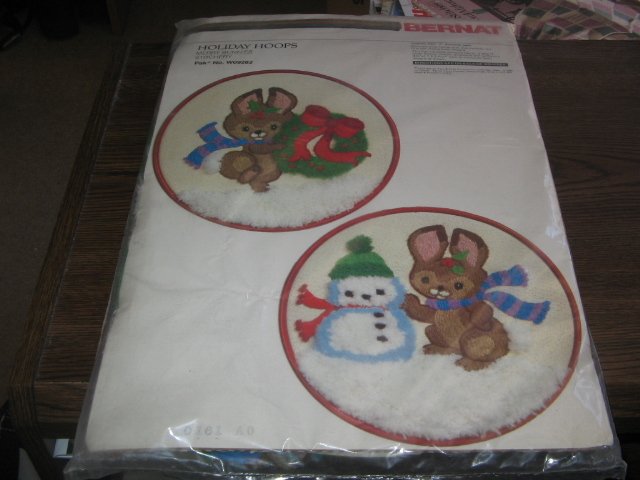 Holiday Hoops Merry Bunnies Vintage Stitchery Kit by Bernat