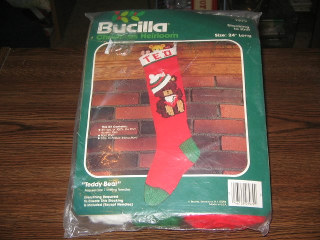 Teddy Bear Christmas Stocking Vintage Knitting Kit by Bucilla