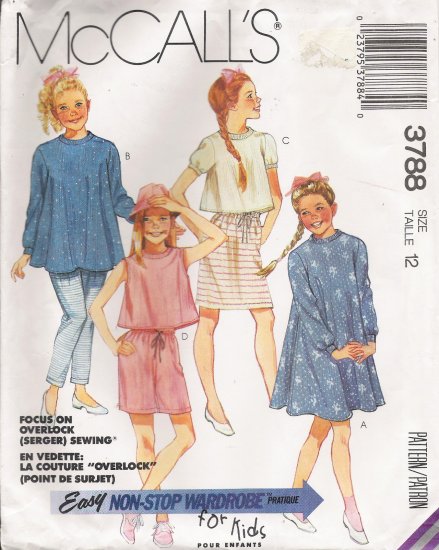 Girls' Dress Top Skirt Pants Shorts Sewing Pattern Size 12 McCall's 3788 UNCUT