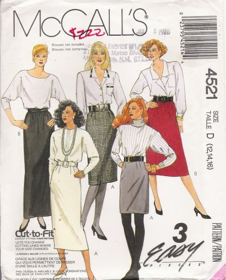 Misses' Skirts Sewing Pattern Size 12-16 McCall's 4521 UNCUT