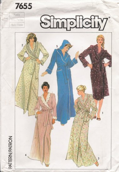 Misses' Shawl Collar Or Hooded Robe Sewing Pattern Size 6-8 Simplicity 7655 UNCUT