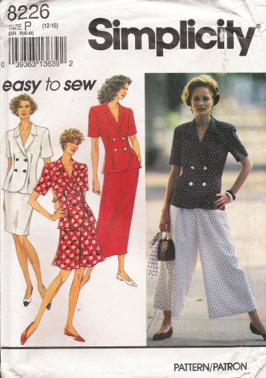 Misses' Slim Skirt Split Skirt Jacket Sewing Pattern Size 12-16 Simplicity 8226 UNCUT
