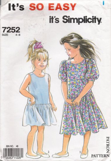 Children's Dress Sewing Pattern Size 4-8 Simplicity 7252 UNCUT