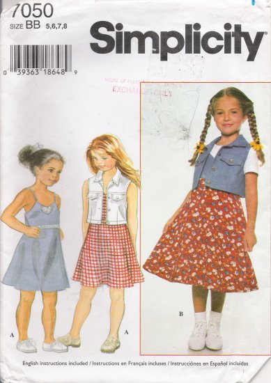 Child's Dress & Vest Sewing Pattern Size 5-8 Simplicity 7050 UNCUT
