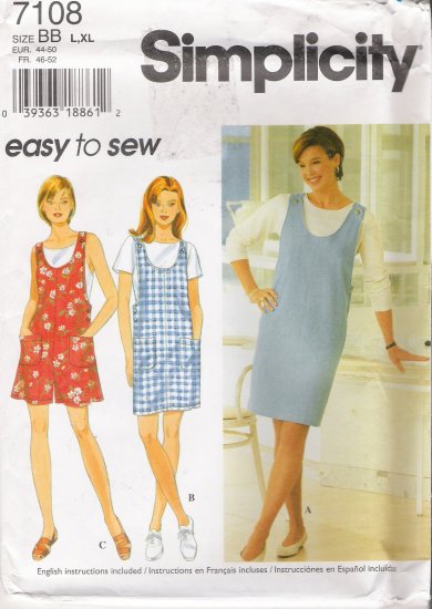 Misses' Jumper & Romper Sewing Pattern Size L-XL Simplicity 7108 UNCUT