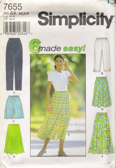 Misses' Pants Shorts Skirt Sewing Pattern Size XS-M Simplicity 7655 UNCUT