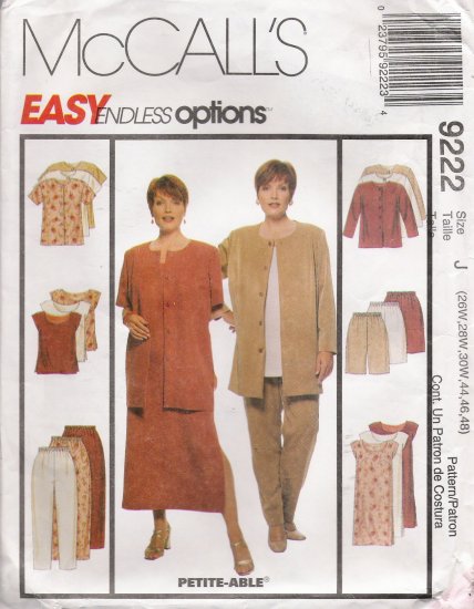 Women's Jacket Dress Top Pants Shorts Sewing Pattern Size 26W-30W McCall's 9222 UNCUT