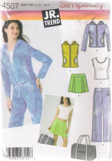 Juniors' Pants Top Jacket Skirt Tote Sewing Pattern 11/12-15/16 Simplicity 4507 UNCUT