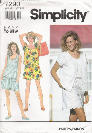 Misses' Shorts & Tops Sewing Pattern Size PT-LG Simplicity 7290 UNCUT