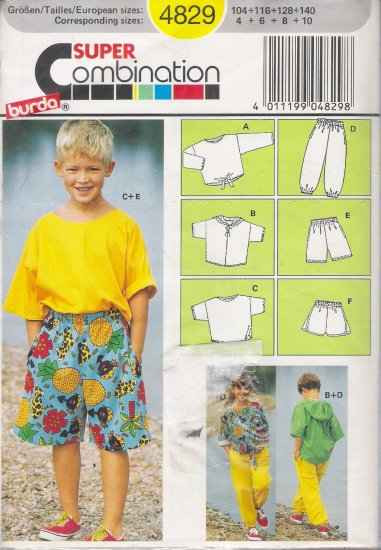 Children's, Boys' & Girls' T-Shirt Shorts Pants Sewing Pattern Size 4-10 Burda 4829 UNCUT