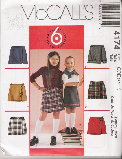 Girls' Skorts Sewing Pattern Size 3-6 McCall's 4174 UNCUT