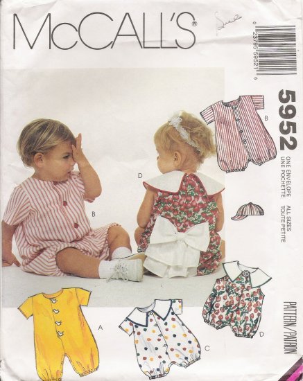 Infants' Jumpsuit Romper Hat Sewing Pattern Size S-XL McCall's 5952 UNCUT