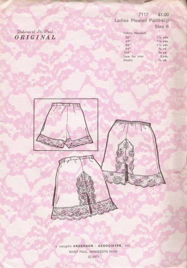 Vintage Sewing Pattern Ladies Pleated Panti-Slip Size 6 Dolores Of St. Paul 7117 UNCUT